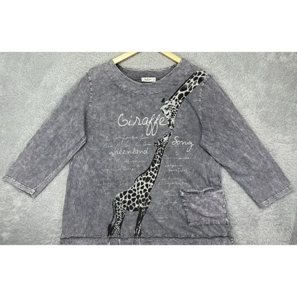 Jess & Jane Tunic Top XL Mineral Washed Gray Giraffe Song Boho Pocket Lagenlook - Picture 4 of 9